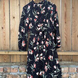 Rebecca Taylor Black Ikat Tulip Print Silk Dress